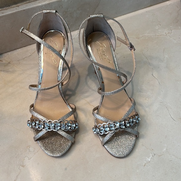 Size 8 Badgley Mischka-gold straps sandals, worn once. - Picture 4 of 7